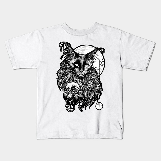 Magic Cat - Black Outlined Version Kids T-Shirt by Nat Ewert Art